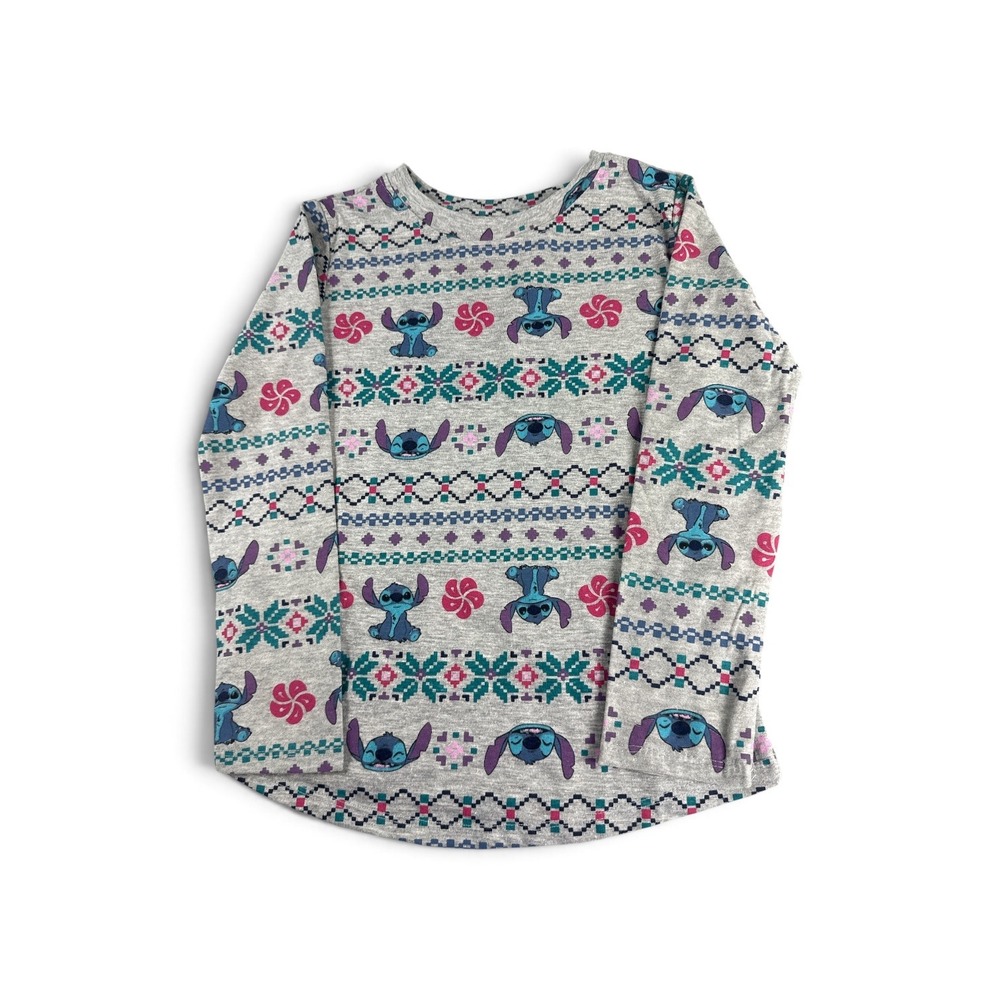 Disney Lilo & Stitch Kids Gray Fair Isle Long Sleeve Shirt XS 4/5